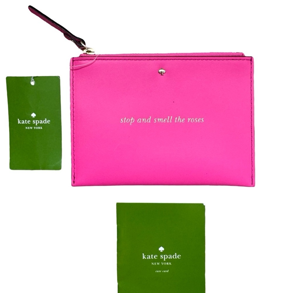 Kate Spade Small Bella Pouch – Hot Pink, “Stop and Smell the Roses” – NWT